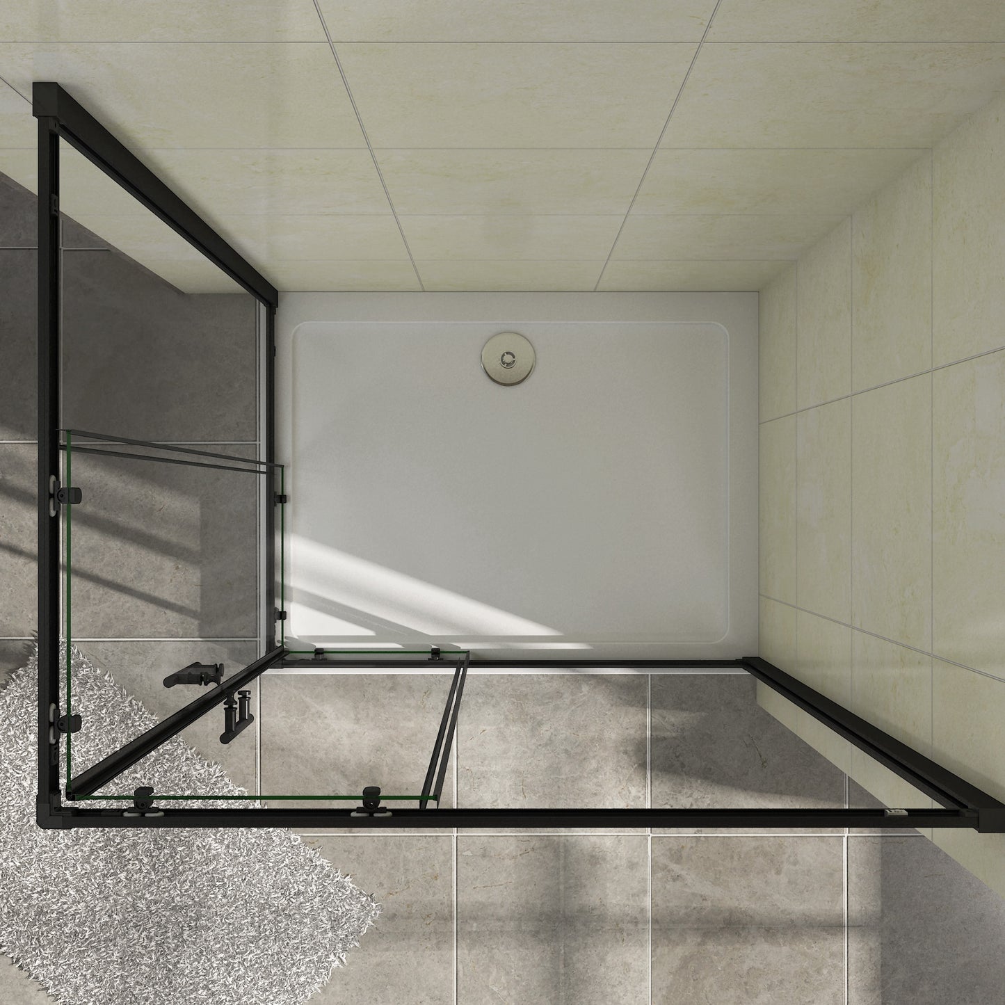 Douchecabine Schuifdeur Hoekinstap Vierkant Mat Zwart 6mm nano glas