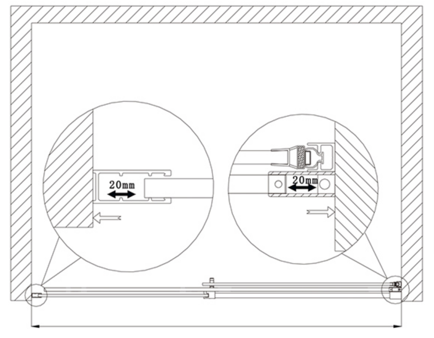 Schuifbare douchedeur hoogte 195cm, 6mm helder glas, hoogwaardige aluminium profielen