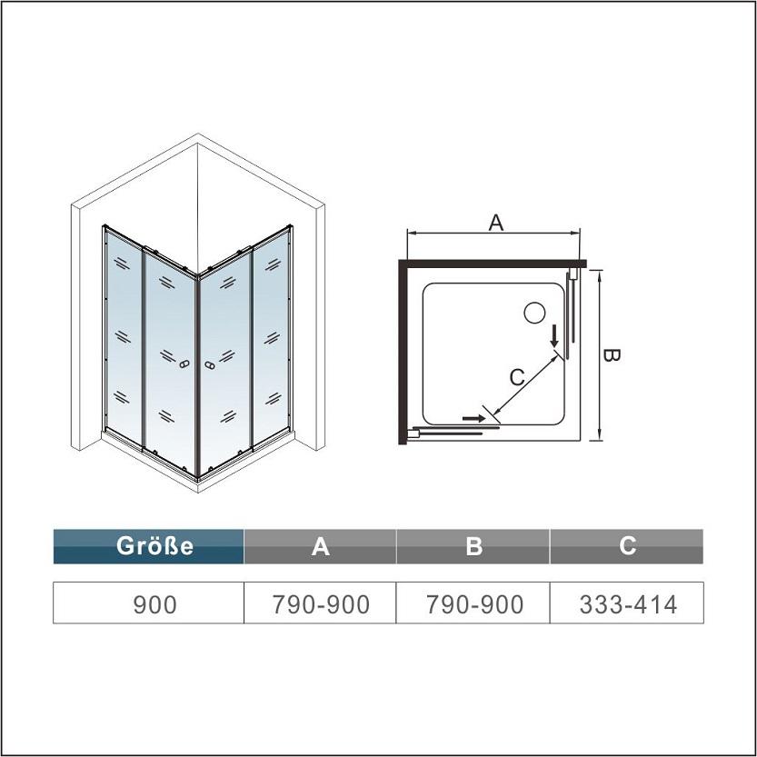 90x90x185cm Hoekinstap douchecabine schuifdeur vierkante douchewand