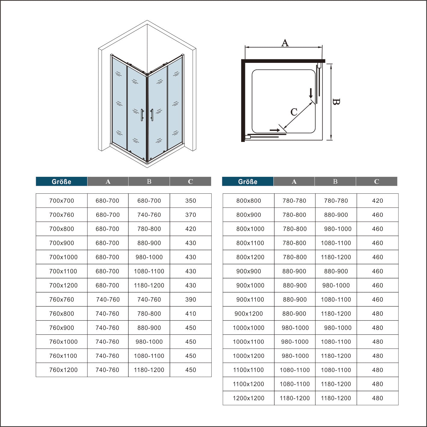 Douchecabine met 2 schuifdeuren, 5 mm dik veiligheidsglas, electro-coating wit profiel, 185 cm hoog