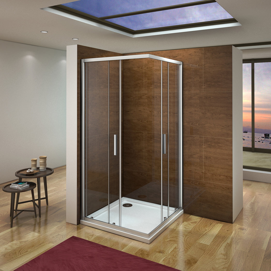 Douchecabine met 2 schuifdeuren,5 mm dik veiligheidsglas,chroom profiel,185cm hoog