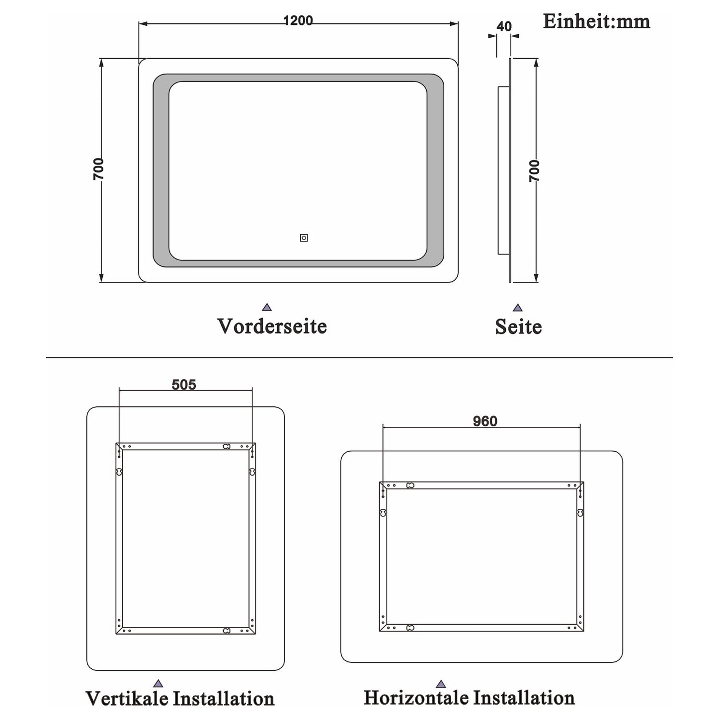 LED rondhoekige badkamerspiegel 120x70cm/140x80cm,5mm wandspiegel,enkele touch sensor schakelaar,koud wit,anti-condens 120x70 cm