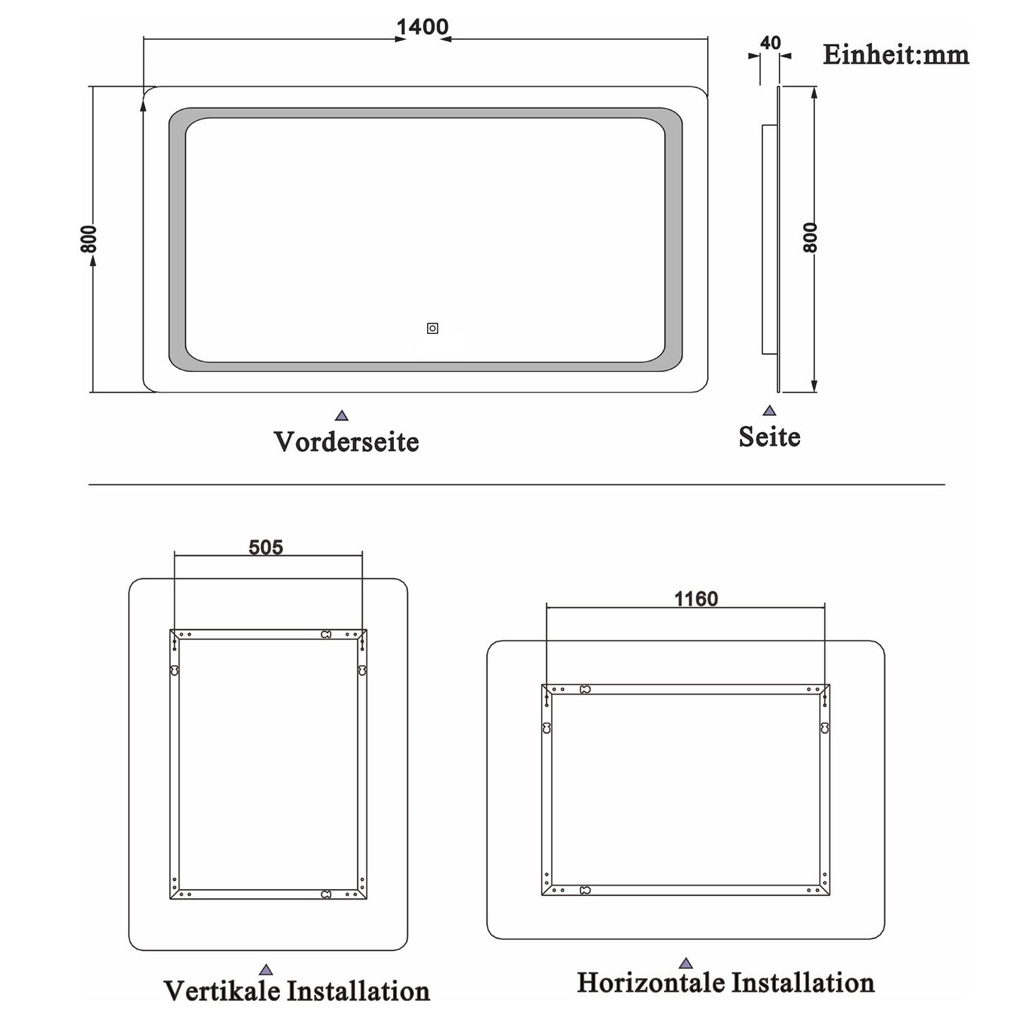 LED rondhoekige badkamerspiegel 120x70cm/140x80cm,5mm wandspiegel,enkele touch sensor schakelaar,koud wit,anti-condens 140x80 cm