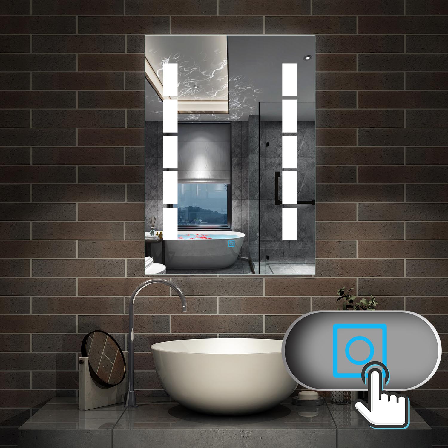 LED-badkamerwandspiegel 45x60 / 50x70 / 60x80cm, met verlichte enkele aanraaksensorschakelaar,anti-condens koel wit