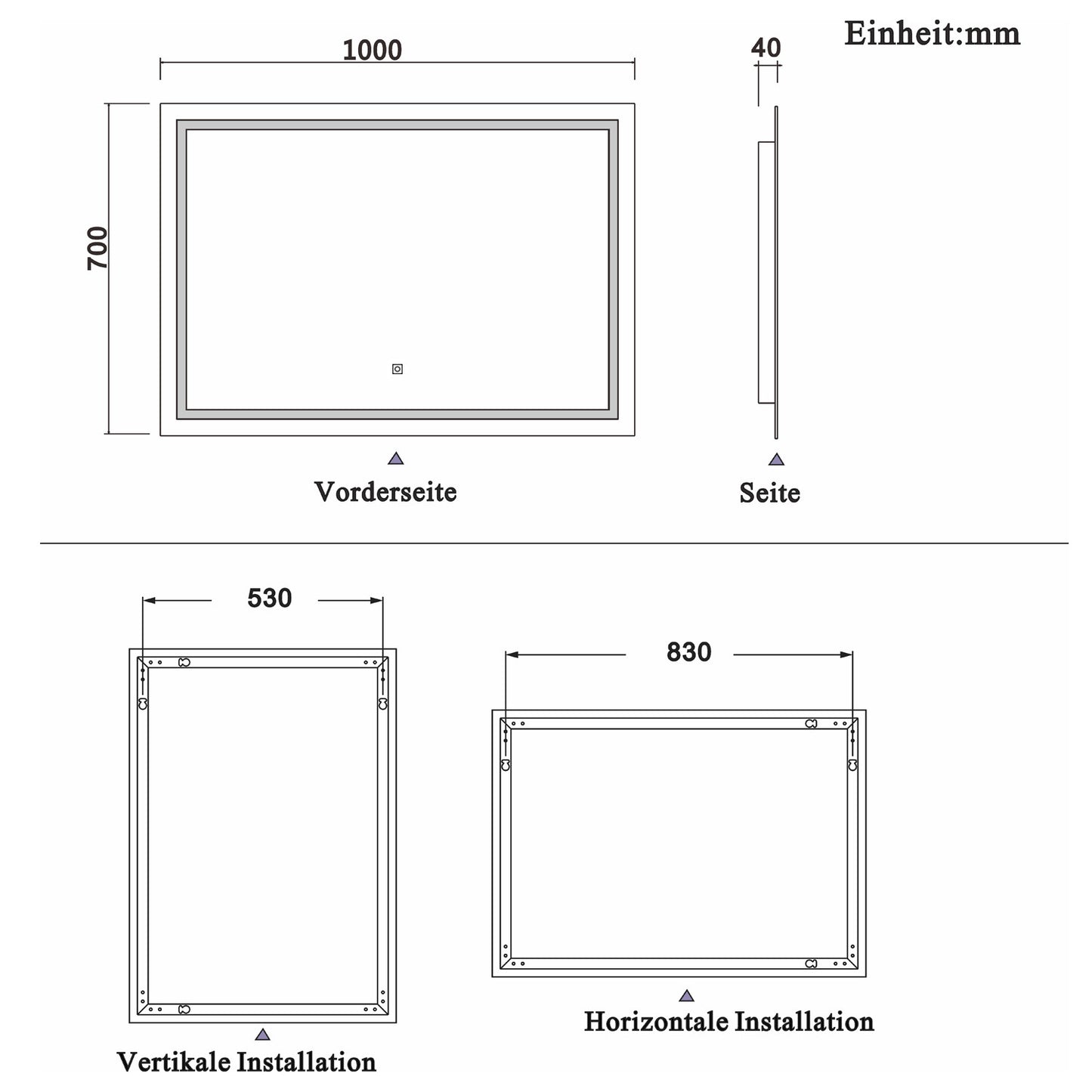 LED rechthoekige badkamerspiegel 80-120 cm,smalle licht banen rondom wandspiegel,enkele touch sensor schakelaar,warm wit,anti-condens 100x70 cm