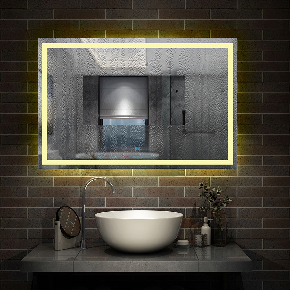 LED rechthoekige badkamerspiegel 80-120 cm,smalle licht banen rondom wandspiegel,enkele touch sensor schakelaar,warm wit,anti-condens