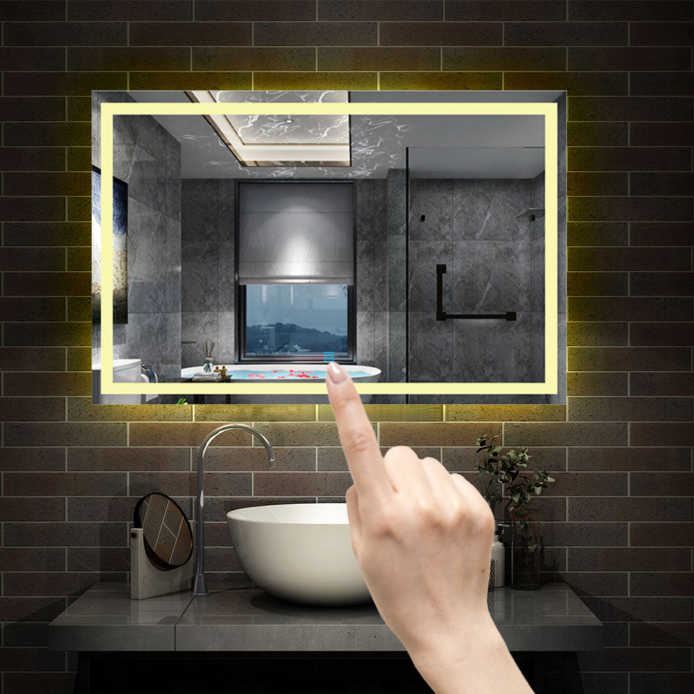 LED rechthoekige badkamerspiegel 80-120 cm,smalle licht banen rondom wandspiegel,enkele touch sensor schakelaar,warm wit,anti-condens