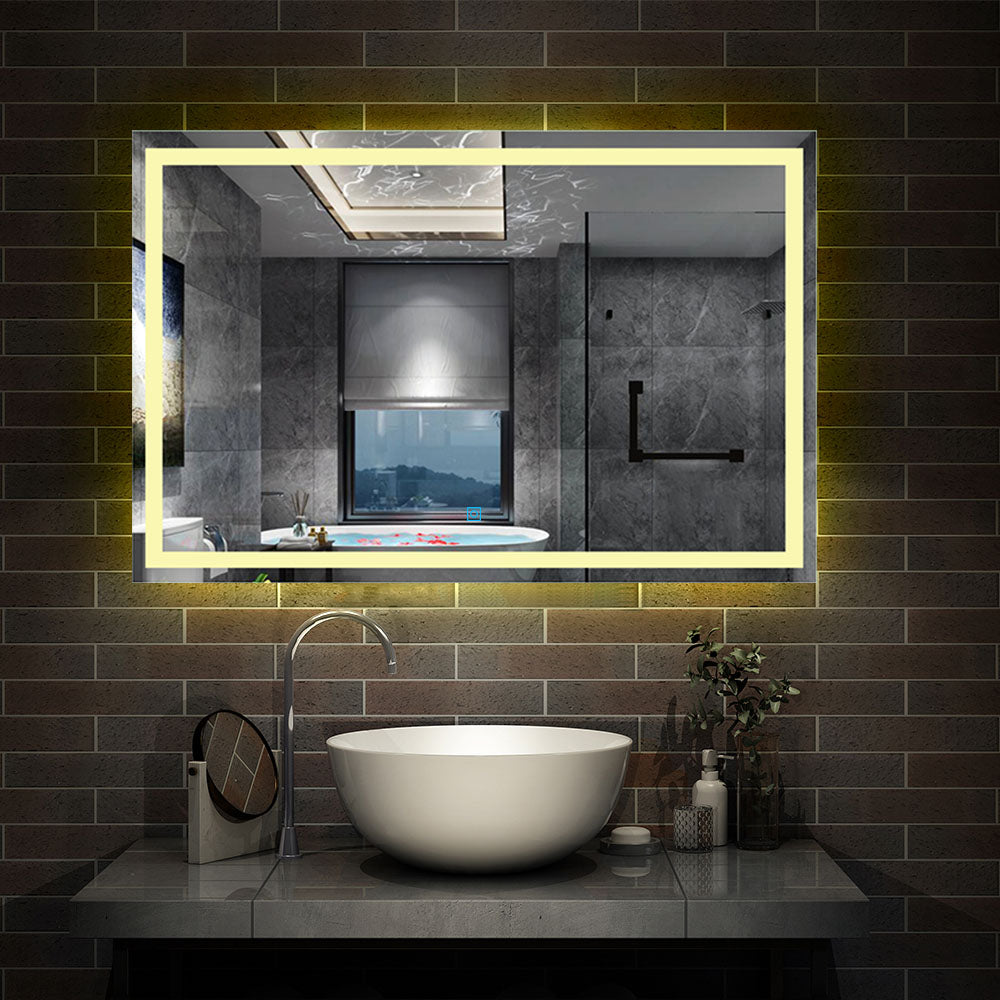 LED rechthoekige badkamerspiegel 80-120 cm,smalle licht banen rondom wandspiegel,enkele touch sensor schakelaar,warm wit,anti-condens