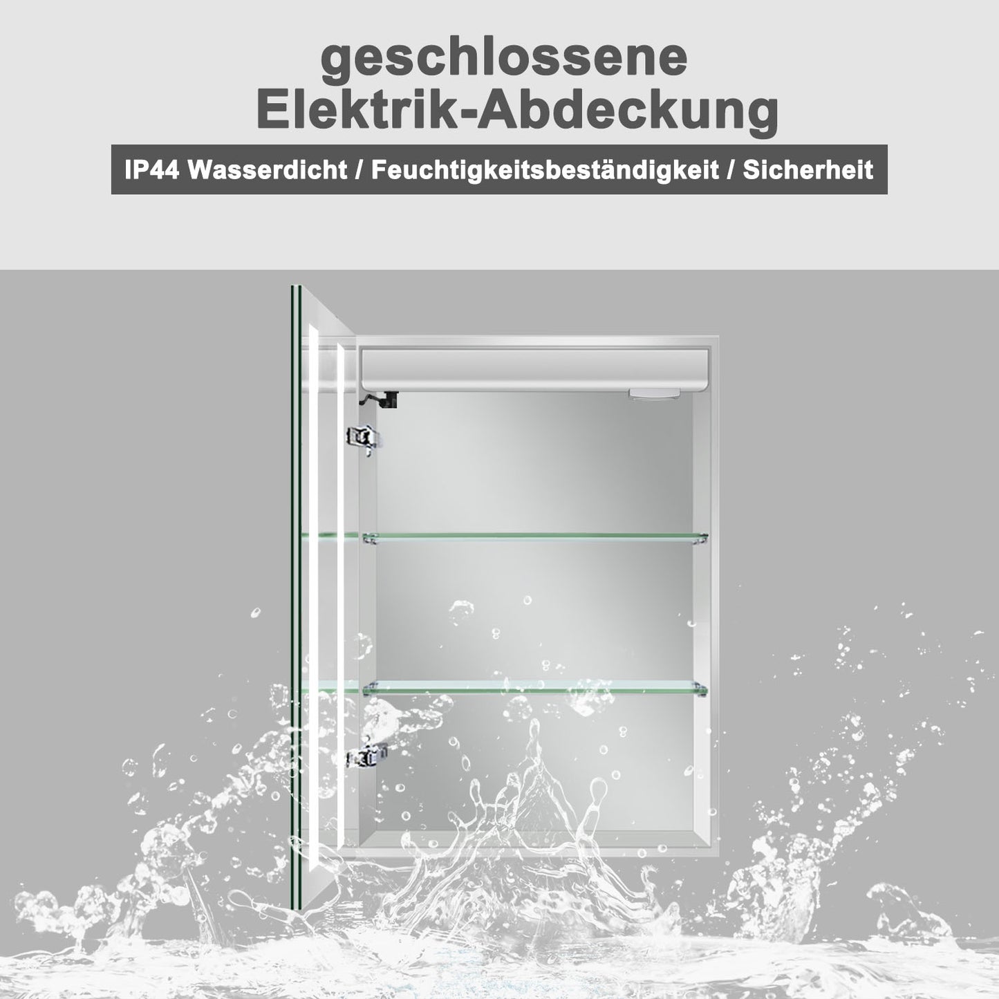 LED-spiegelkast ARYA badkamerspiegelkast met verlichting, aluminium, anticondens, dubbelzijdige spiegel, aanraakschakelaar, met scheerstopcontact