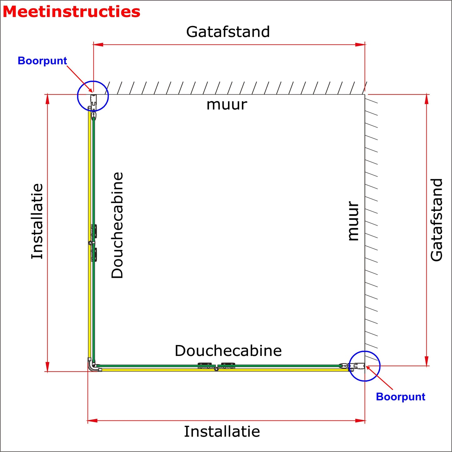 195cm Douchecabine met twee vouwdeuren , Mat Zwart Profiel, 6mm EasyClean helder veiligheidsglas