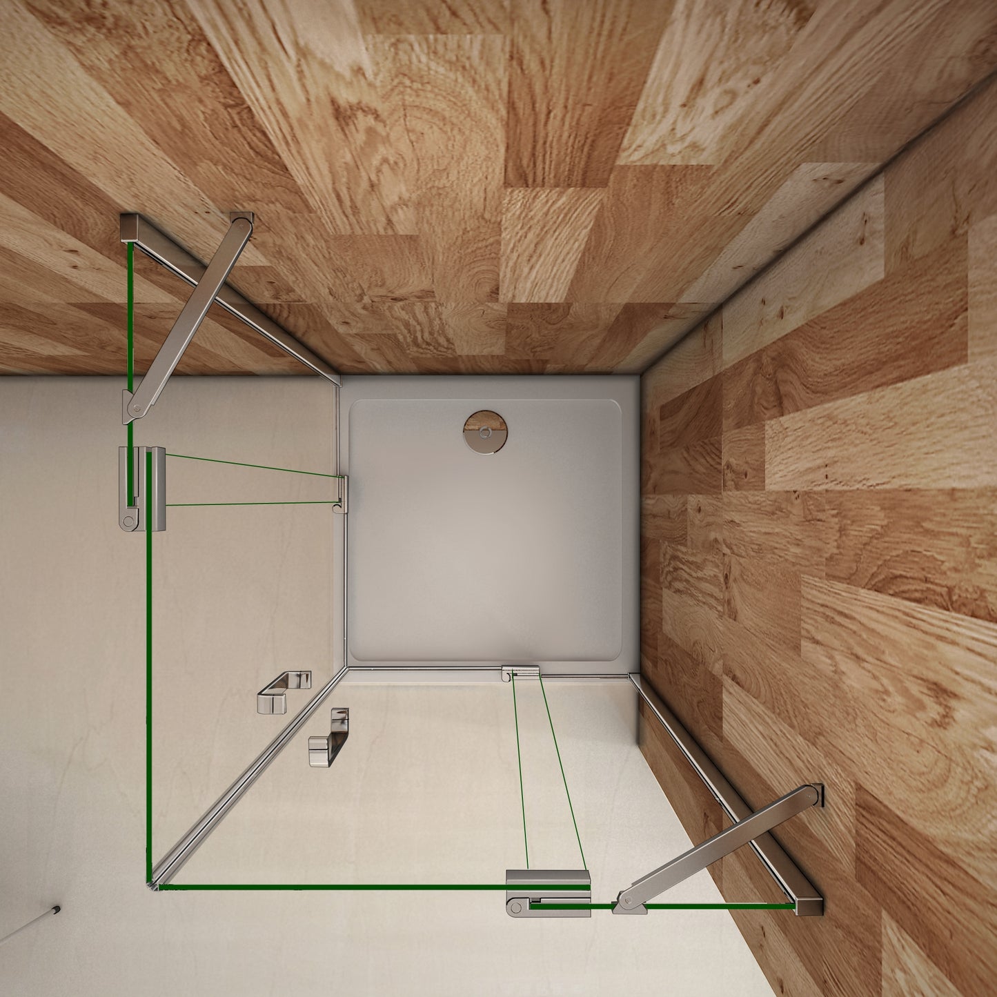 hoek-instap douchecabine,dubbele scharnieren draaideur, 8mm easyclean nano veiligheidsglas