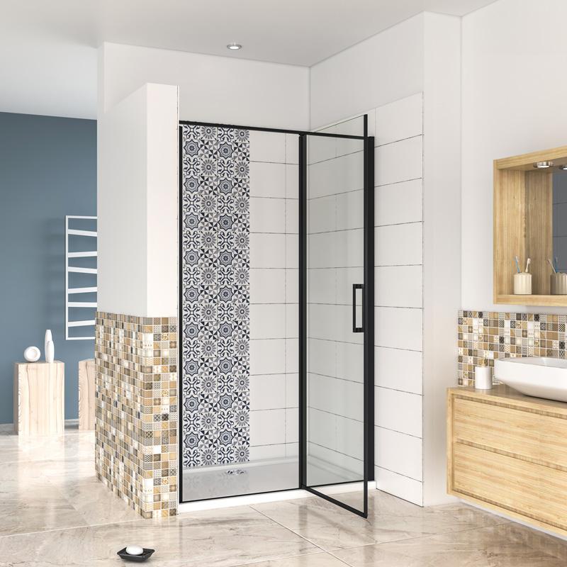 Douche draaideur 185 cm hoog,helder glas mat zwart profiel