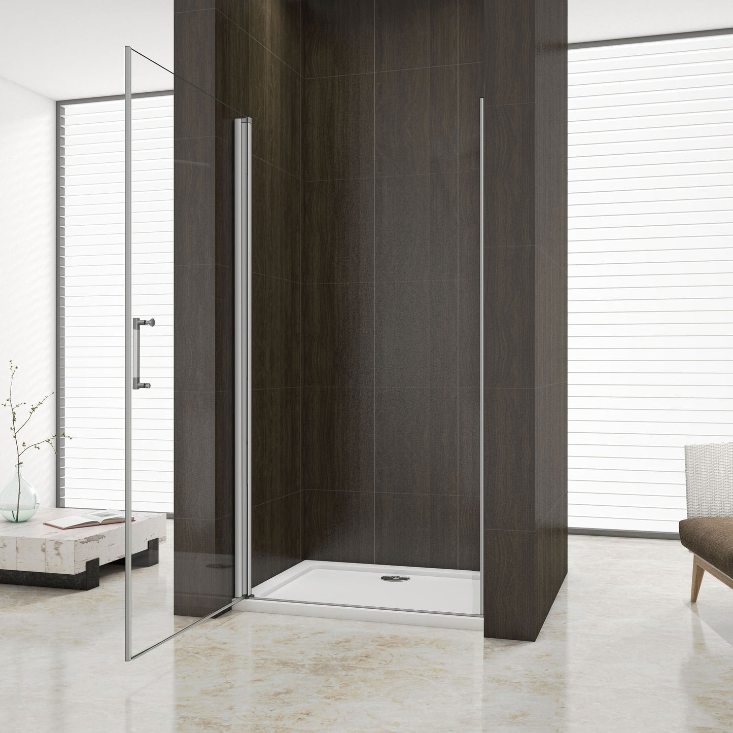 Douchedeur,Draaideur,5mm Helder Veiligheidsglas,185cm Hoog,Mat Grijs