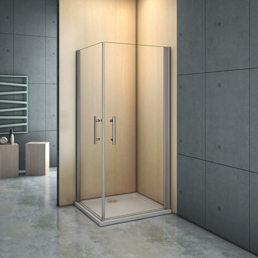 Vierkante douchecabine,dubbele draaideuren, 6mm helder nano veiligheidsglas