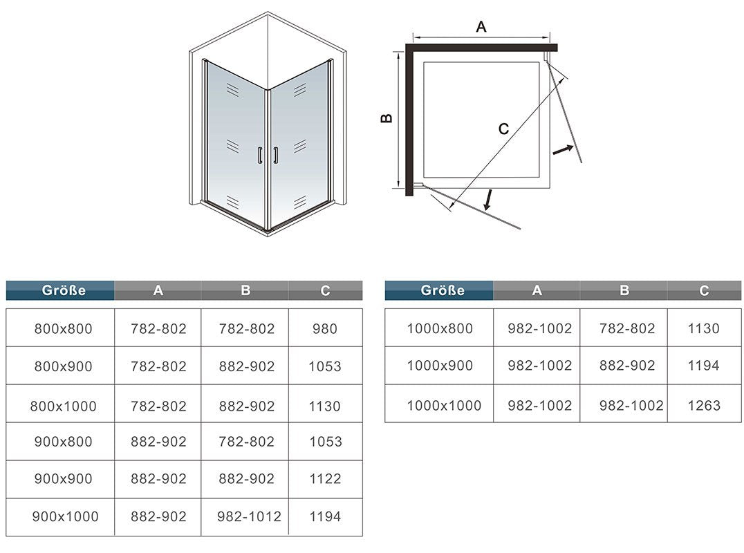 Douchecabine draaideur 200cm hoog,8mm NANO Coating helder veiligheids glas,Zwart profiel