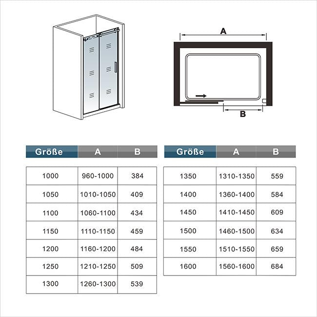 Schuifbare douchedeur hoogte 195cm, 6mm helder glas, hoogwaardige aluminium profielen