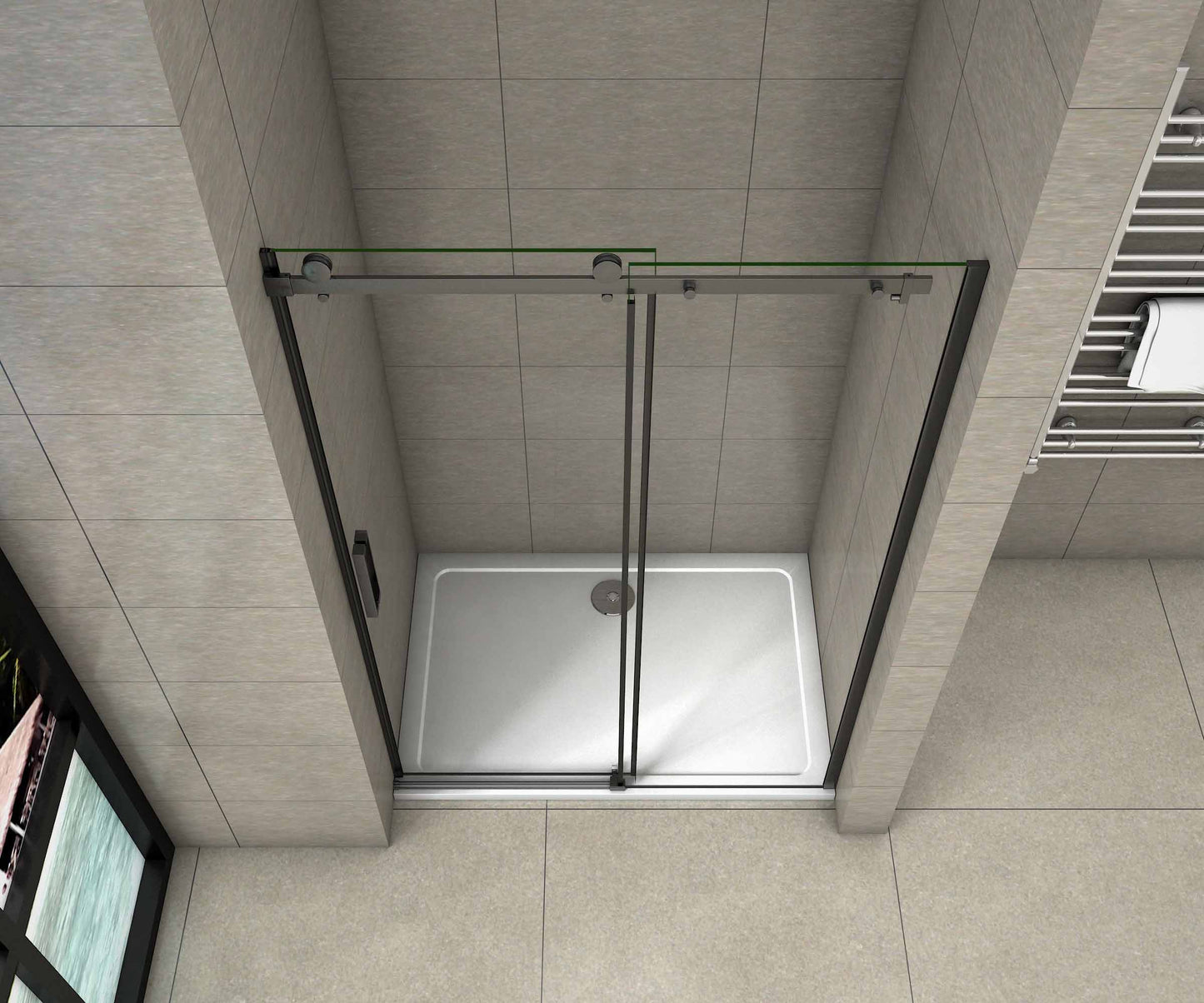 Douchedeur Schuifdeur Mat Zwart ,200cm hoog,8mm NANO Coating helder veiligheidsglas