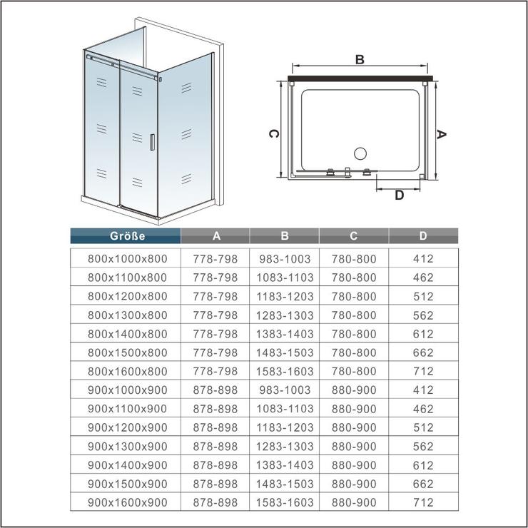 Douchewand schuifdeur douchecabine douchewand douche met 2x zijwand 6mm glas,hoogte 195cm