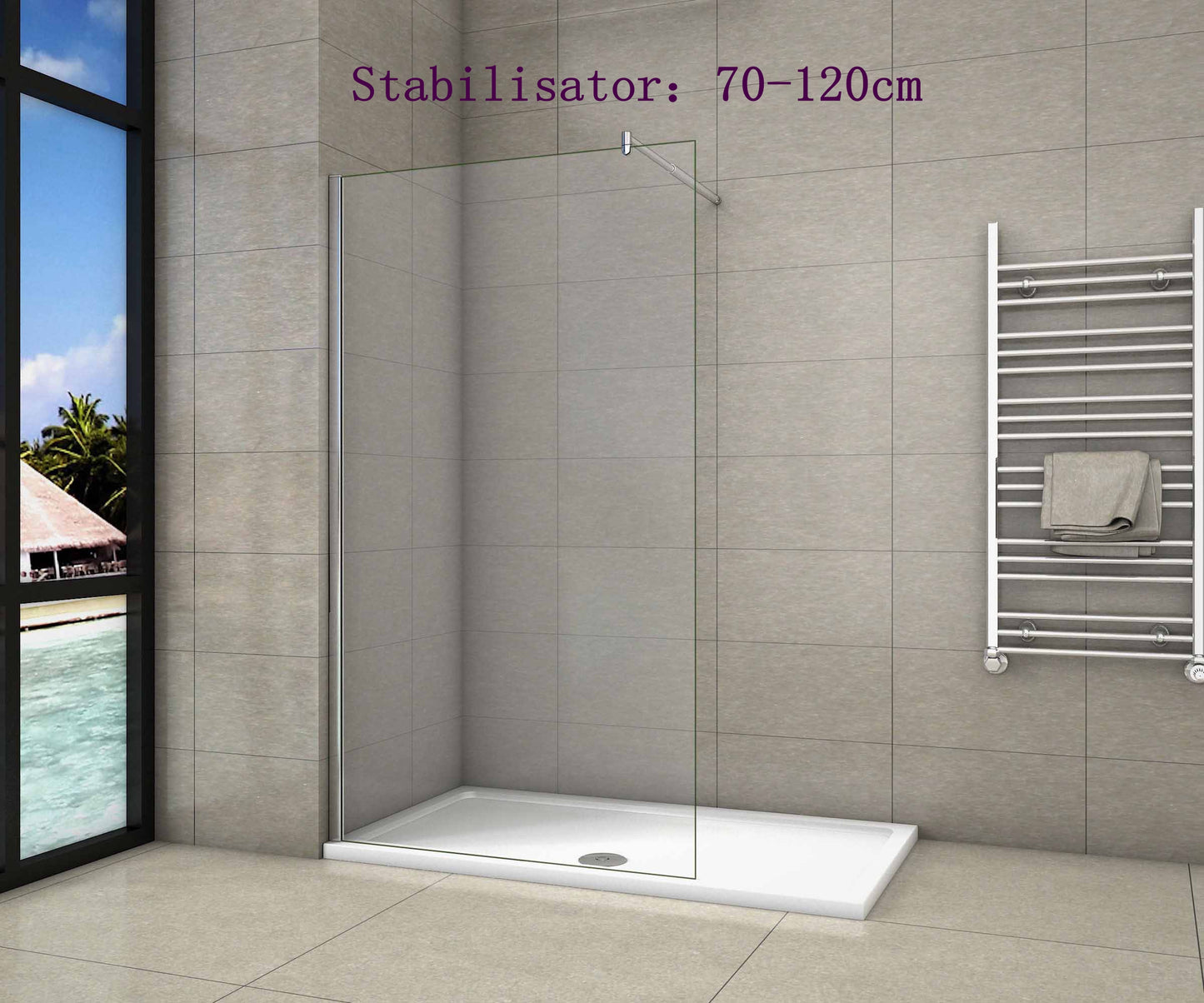 vrijstaande inloopdouche,8mm helder veiligdheidsglas nano easyclean antikalk Stabilisator:70-120cm