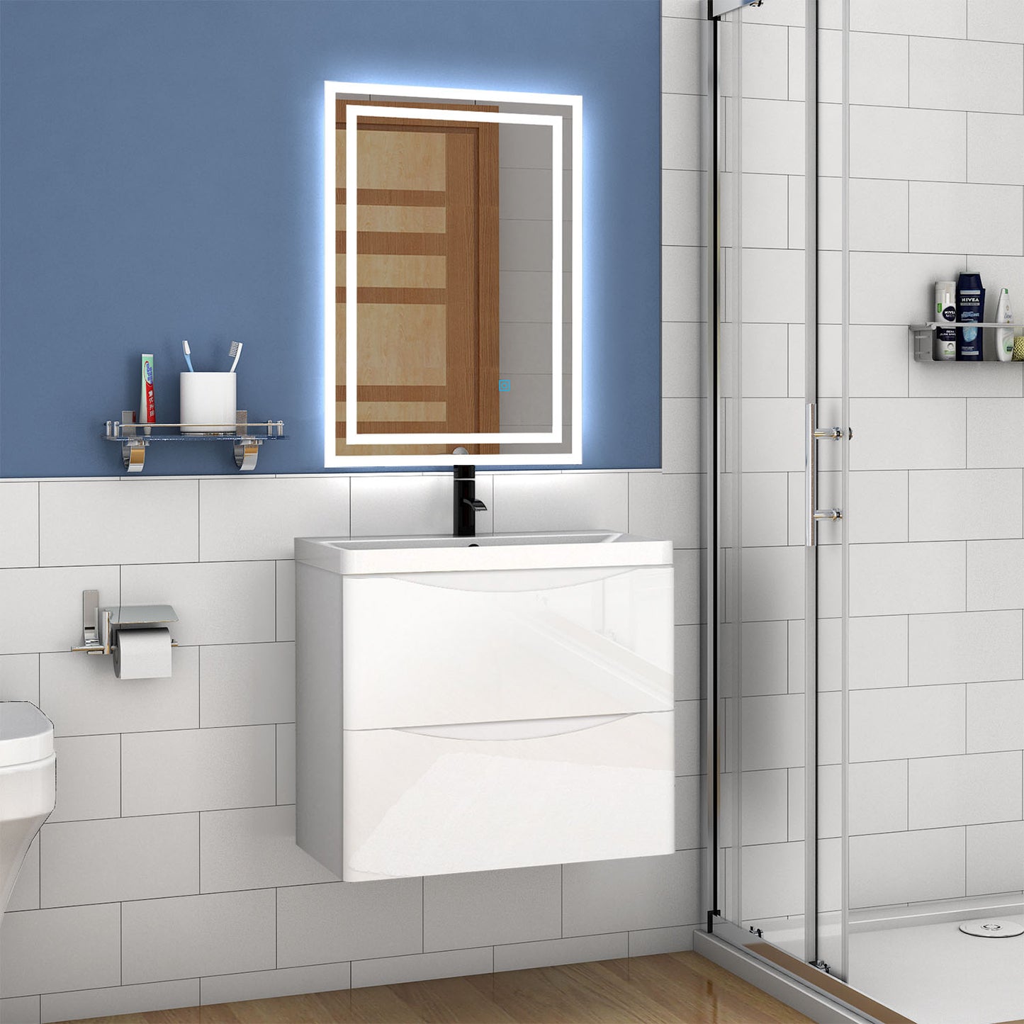 Badkamermeubel 45/50/60/80 cm hoogglans wit Wastafel met badmeubel,soft-close functie
