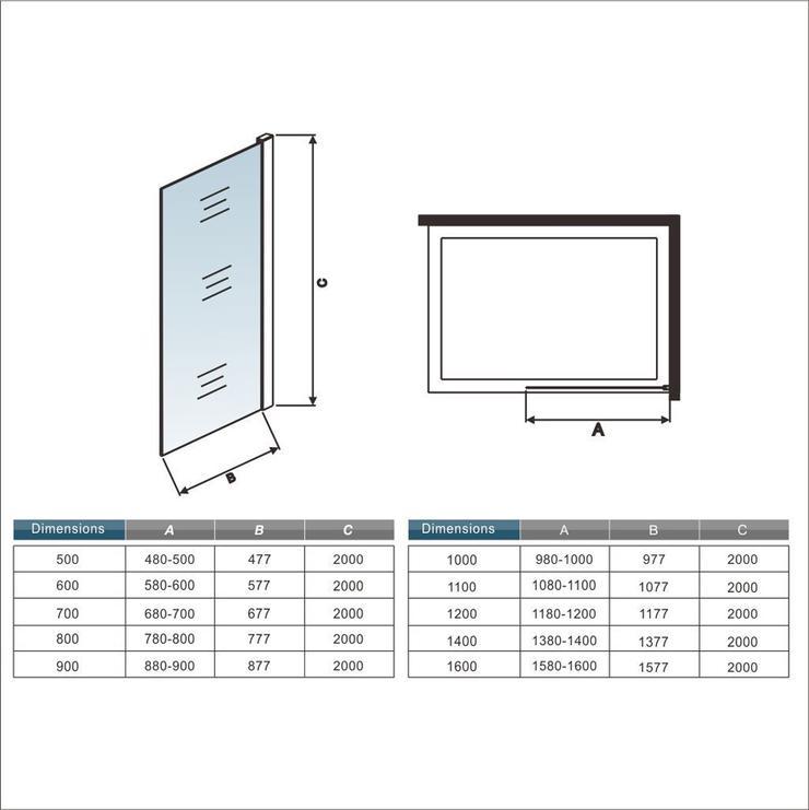 Inloopdouche met Muurprofiel 8mm NANO Coating,hoogte 200cm,stabilisator