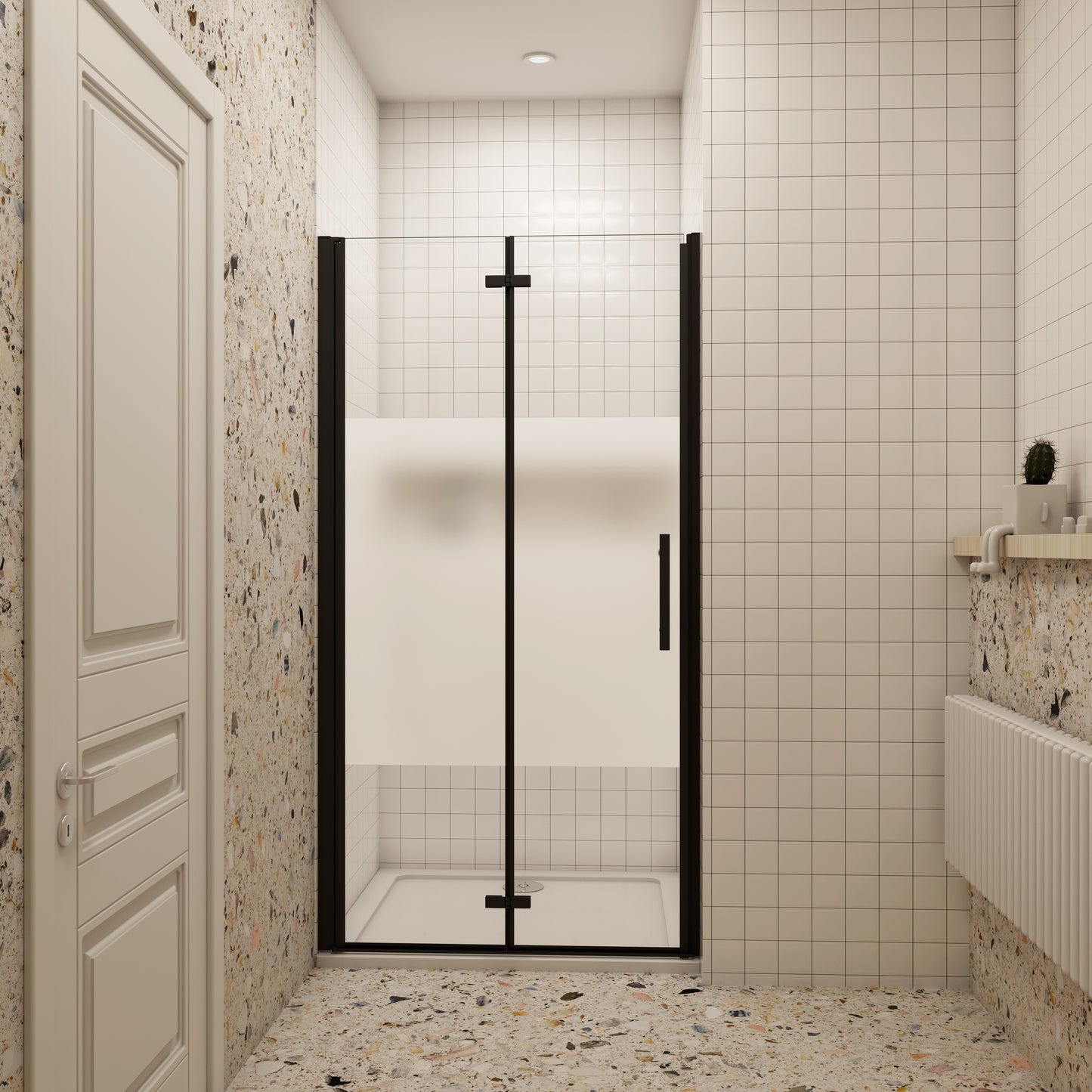 70/76/80/90/100/110/120x195cm douchedeur Vouwdeur Mat Zwart Profiel met een matte strook,6mm NANO veiligheidsglas 180° draaibaar