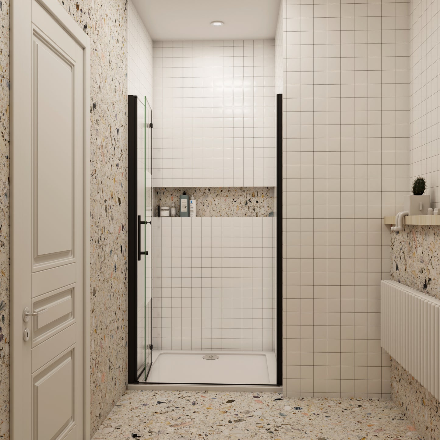 70/76/80/90/100/110/120x195cm douchedeur Vouwdeur Mat Zwart Profiel met een matte strook,6mm NANO veiligheidsglas 180° draaibaar