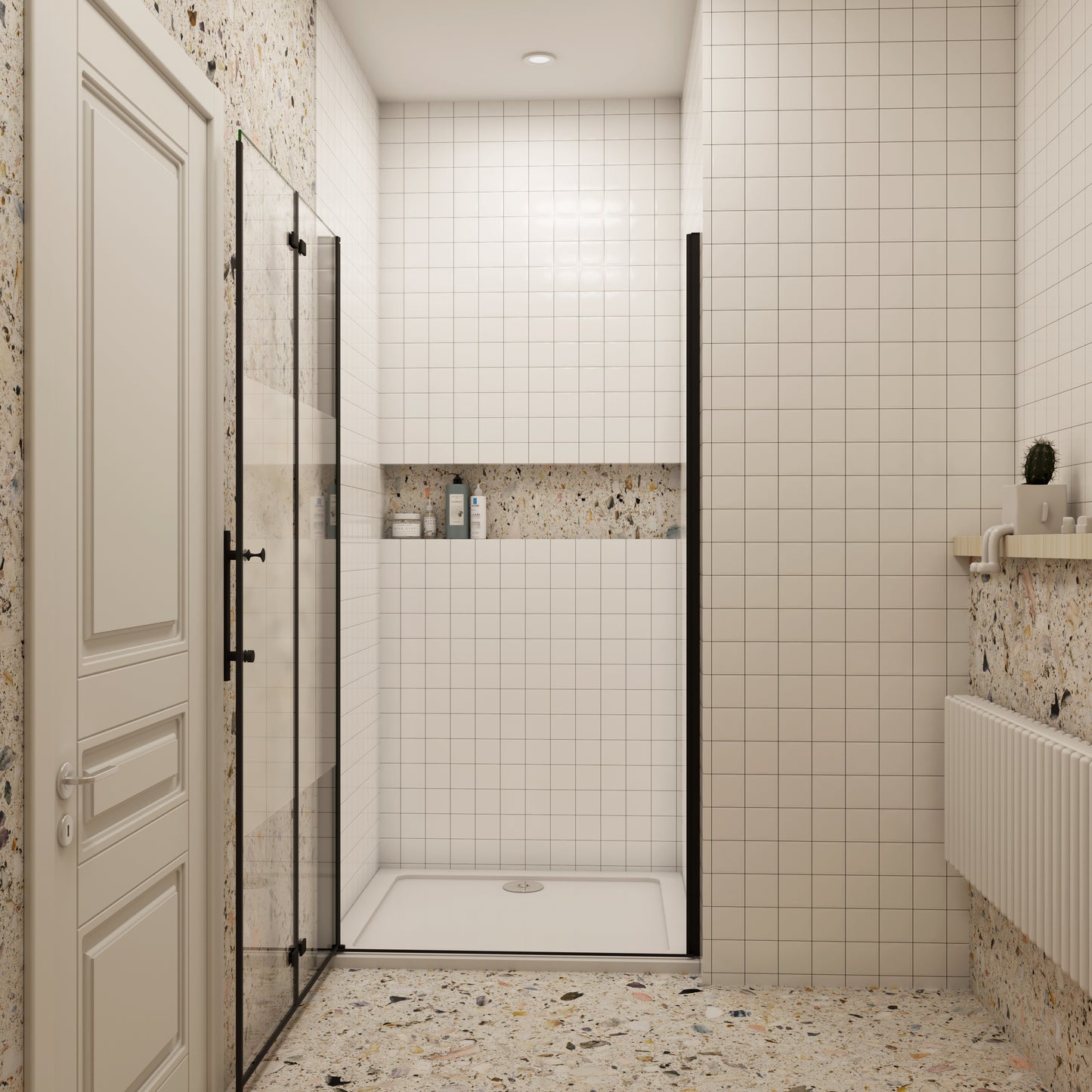 70/76/80/90/100/110/120x195cm douchedeur Vouwdeur Mat Zwart Profiel met een matte strook,6mm NANO veiligheidsglas 180° draaibaar