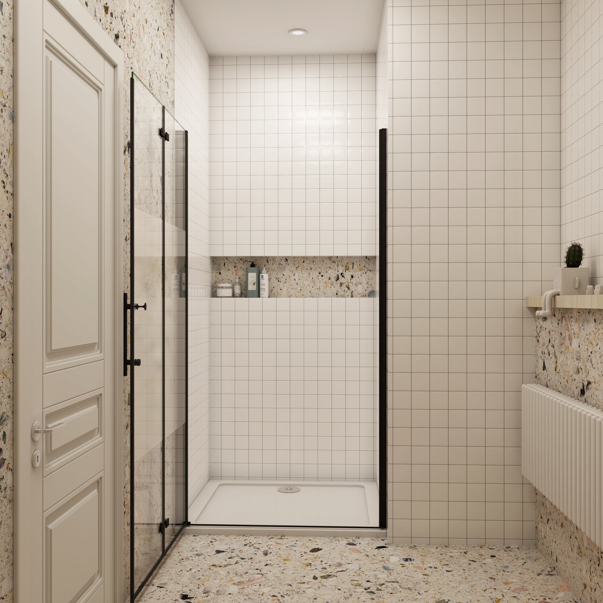 70/76/80/90/100/110/120x195cm douchedeur Vouwdeur Mat Zwart Profiel met een matte strook,6mm NANO veiligheidsglas 180° draaibaar