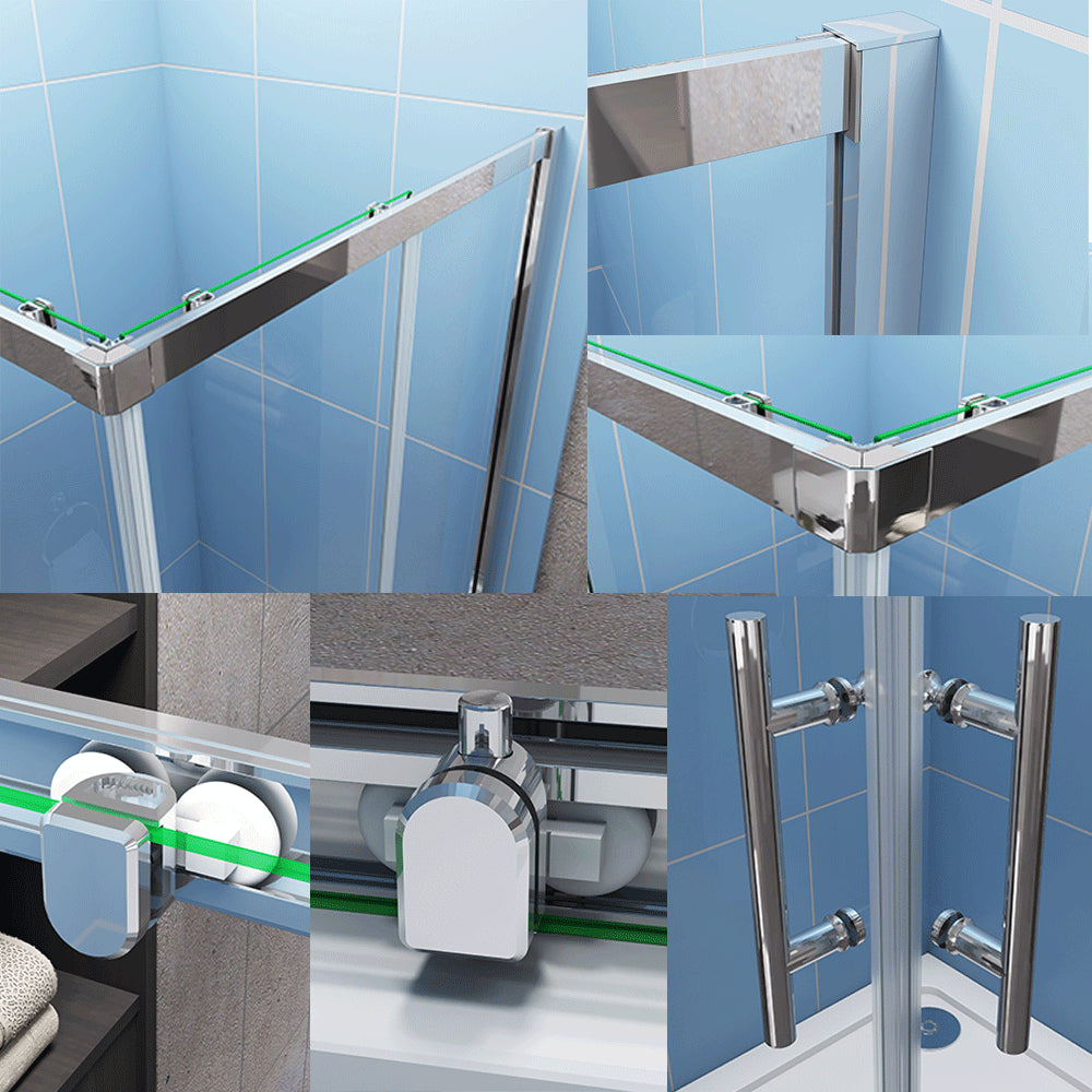 Douchecabine, 195 cm, dubbele schuifdeuren, NANO EasyClean veiligheidsglas, inclusief douchebak en afvoer