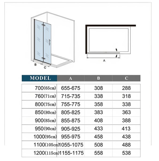 Douchewand-Inloopdouche 65-71-75-85-95-105-115x185cm 2 delig inklapbaar douchedeur 6mm NANO EasyClean veiligheidsglas glanzend chroom aluminium profiel