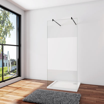 Inloopdouche 77,7x200cm,10mm NANO EasyClean veiligheidsglas matglas,70-120cm,Stabilisatiestangen x2, zwart