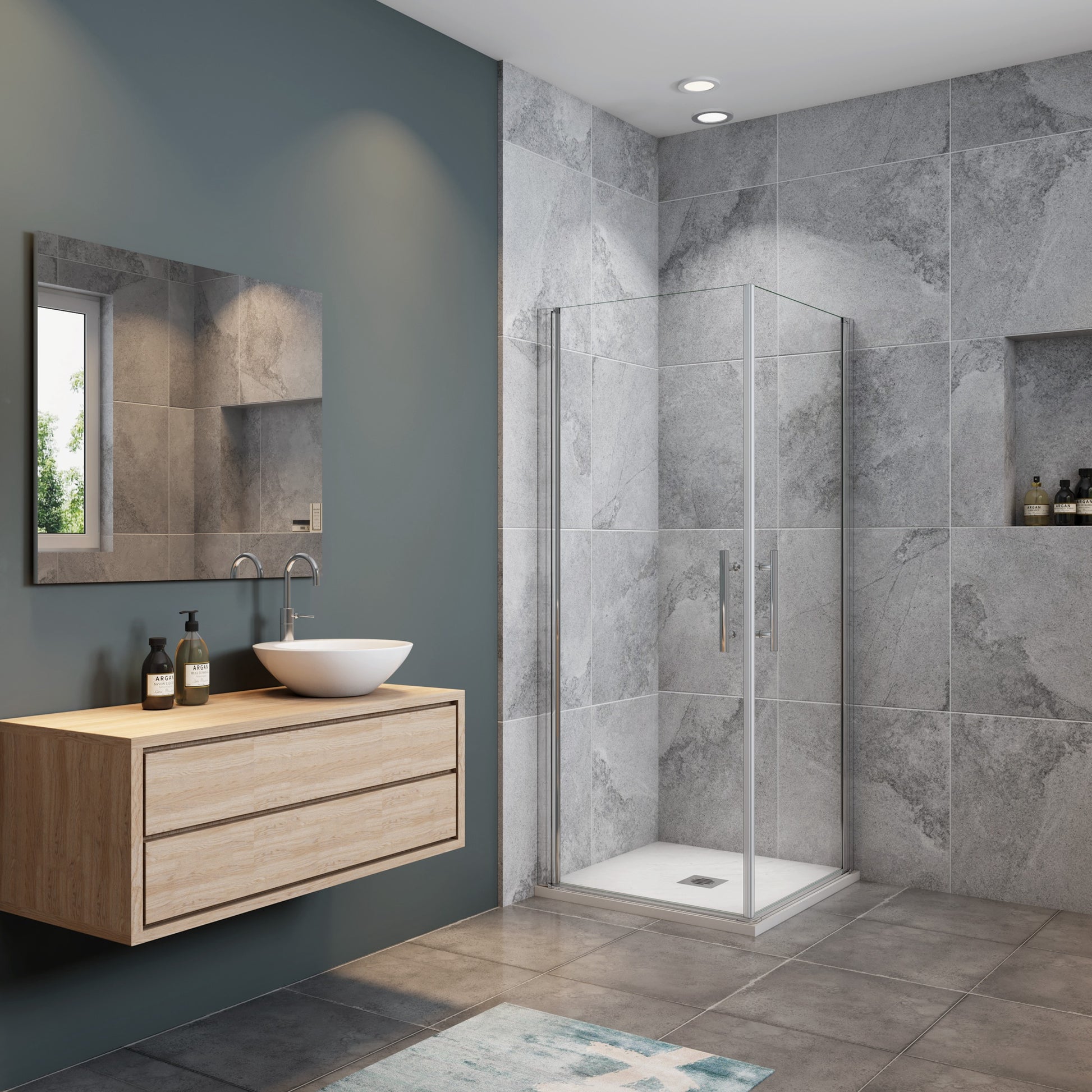 Douchecabine B:70-80-90-100xD:70-80-90-100x180cm,dubbele draaideuren,6mm NANO EasyClean veiligheidsglas,profiel van glanzend chroom