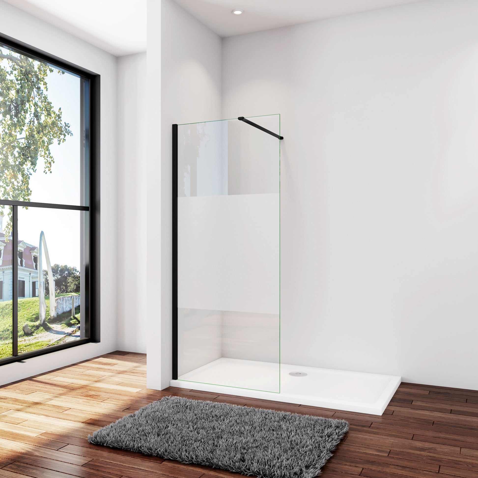 Inloopdouche 70-140x200cm,8mm NANO EasyClean veiligheidsglas, N-vorm 90cm Stabilisatiestang