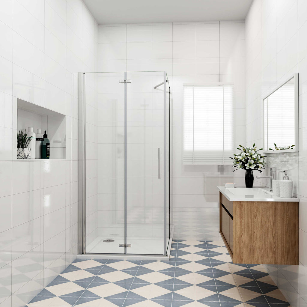 Douchecabine met vouwdeur en vaste zijwand ,NANO EasyClean veiligheidsglas,B:80xD:70x185cm,50cm Stabilisatiestang