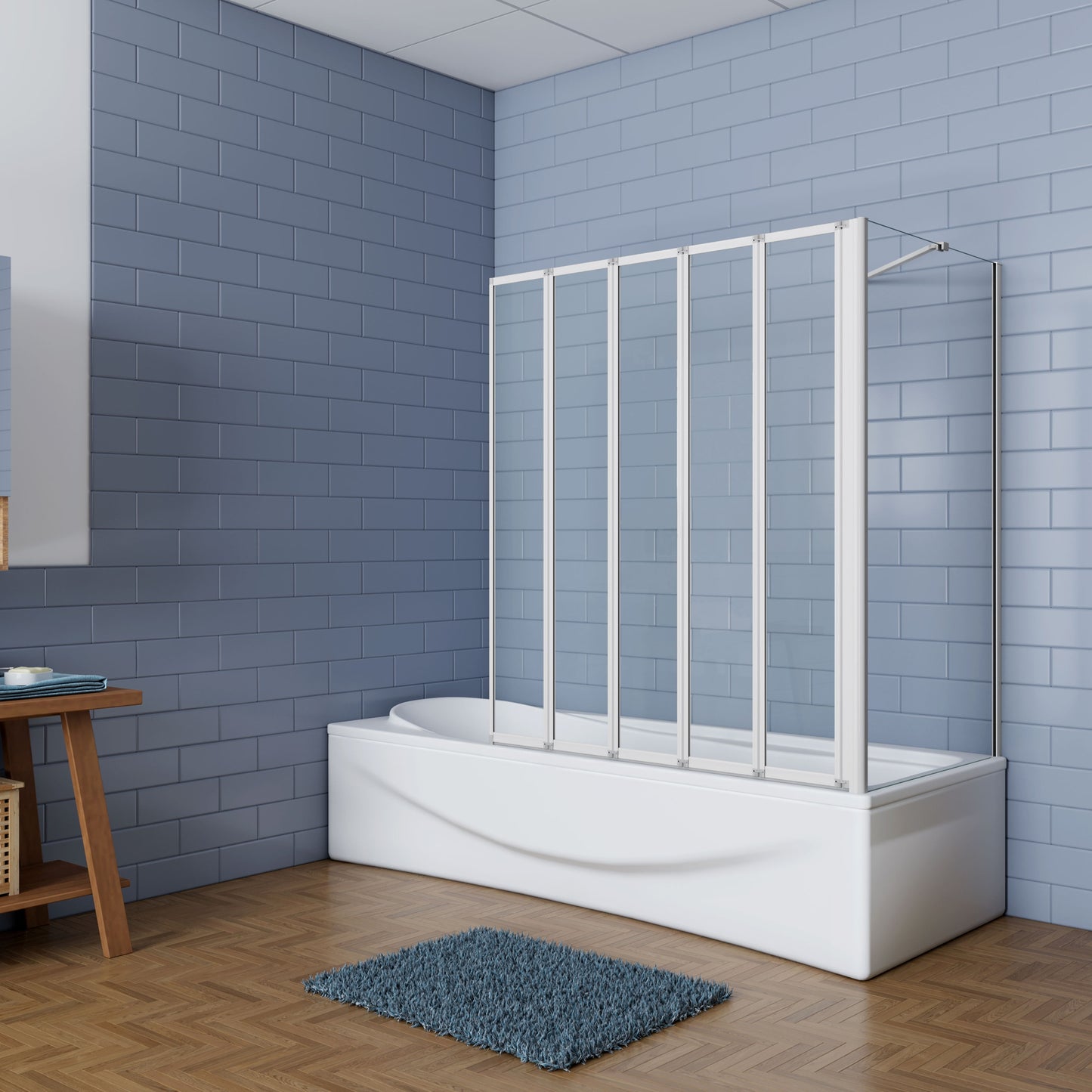 Aica Badwand 120x70/75/80x140cm 5-Delige Inklapbaar 4mm gehard glas-Grijs frame