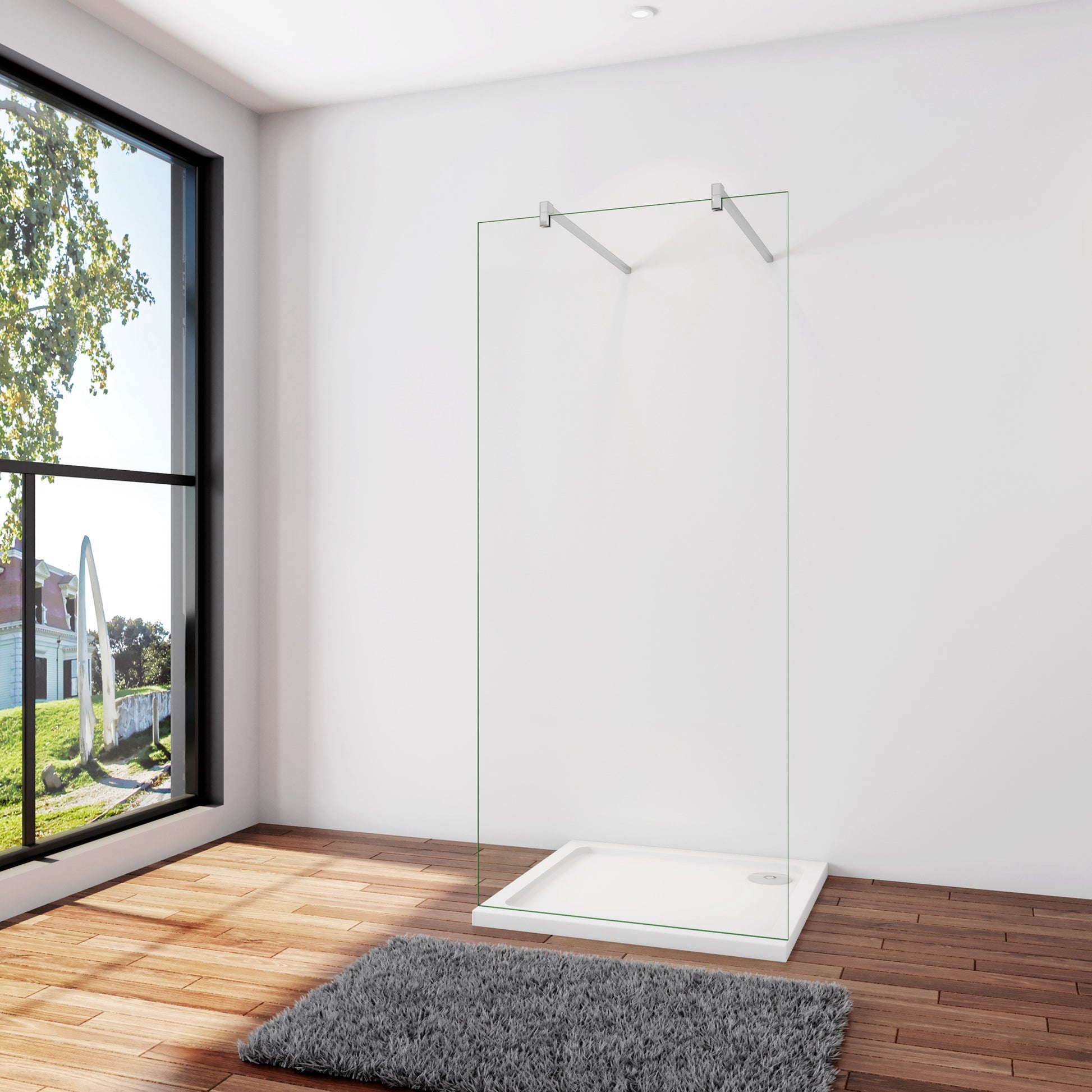 Inloopdouche 57,7x200cm,met 2 F-vorm:140cm Stabilisatiestangen,10mm nano-veiligheidsglas