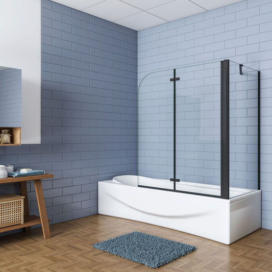 Aica luxe badscherm zwart mat 2 delig inklapbaar 90/100/110/120x65x140cm badwand 6mm easyclean glas