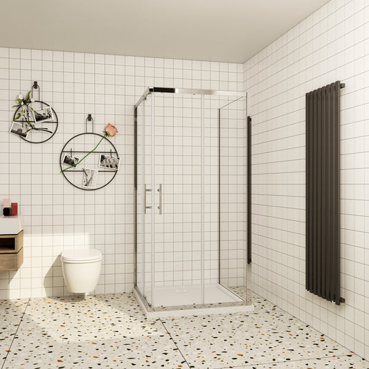 Aica ontwerp Driezijdige douchecabine 70-80-90x70-80-90x70-80-90x185cm Twee schuifdeuren 6mm+één zijpaneel 5mm gehard glas glanzend chroom met wit complete douchebak