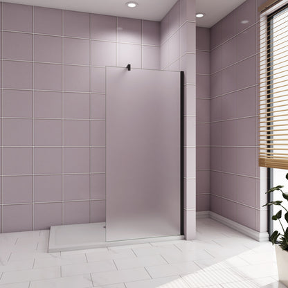 Inloopdouche 70-140x200cm,10mm NANO EasyClean veiligheidsglas met matte folie, F-vorm 140cm Stabilisatiestang,zwart