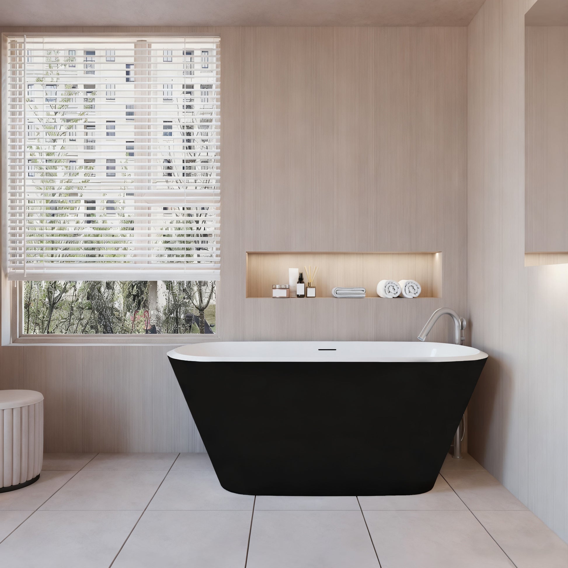 Aica Halfvrijstaand Bad 150x72x60cm/170x78x60cm-Mat zwart-Acryl-Met Afvoer-Eenvoudig te Installeren