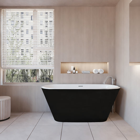 Aica Halfvrijstaand Bad 150x72x60cm/170x78x60cm-Mat zwart-Acryl-Met Afvoer-Eenvoudig te Installeren