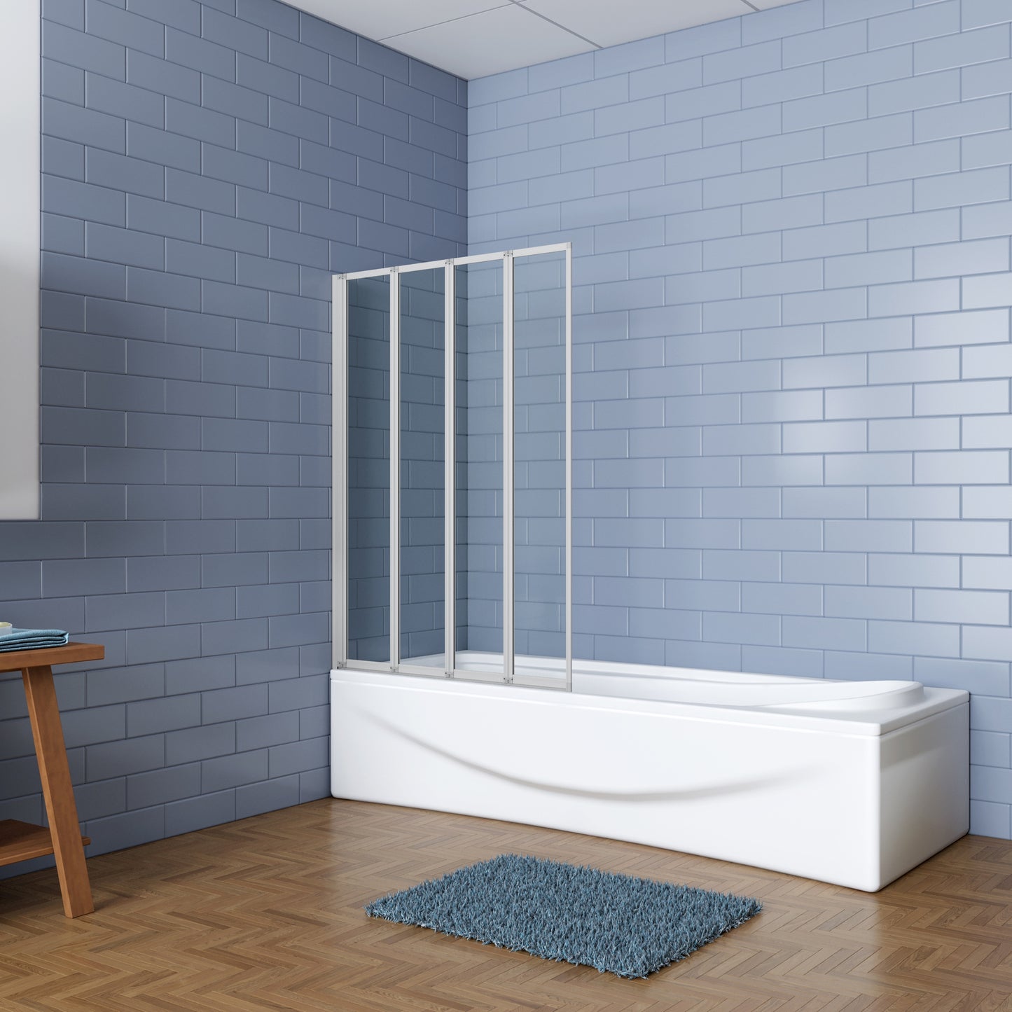 Aica Badwand 100x140cm 4-Delige Inklapbaar 4mm gehard glas-Grijs frame