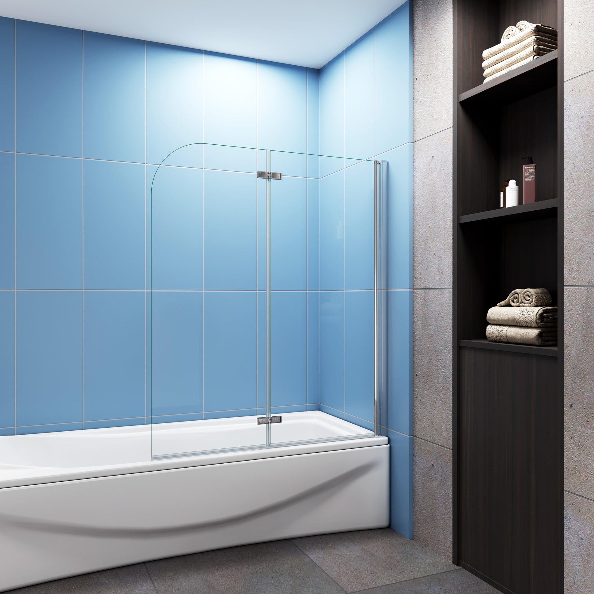 2-delig draaibaar inklapbaar 140cm hoog(diverse maten ),6 mm helder antikalkbehandeling helder veiligheidsglas ,chroom profiel