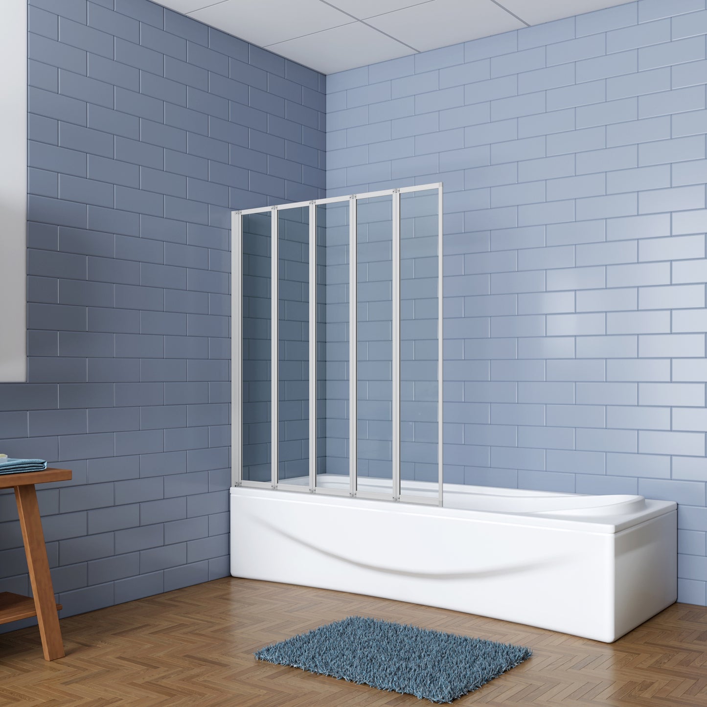 Aica Badwand 120x140cm 5-Delige Inklapbaar 4mm gehard glas-Grijs frame