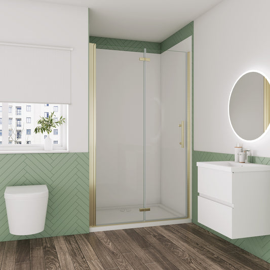 Aica Premium douchedeur vouwdeur 70-80-90-95-100-110-120x195cm geborsteld goud 6mm veiligheidsglas nano antikalk