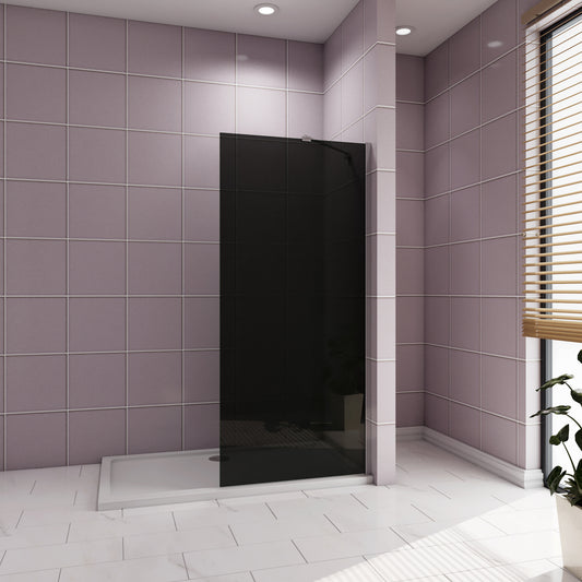 Aica Industriële douchewand 80/90x200 cm 8 mm NANO gehard glas met zwarte veiligheidsfolie 45/50cm draaibaar stabilisatiestang glanzend chroom dubbele veiligheidswaarborg