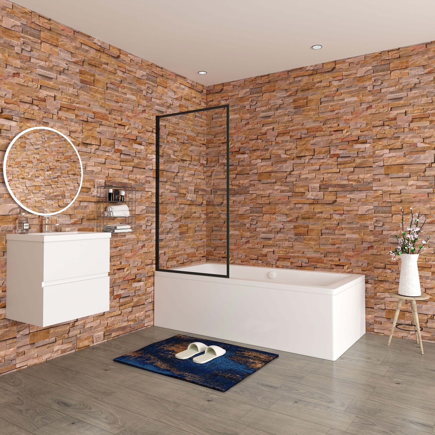 Aica industriële stijl badscherm 70/75/80x140cm 6mm easyclean glas badwand met zwarte zeefdrukrand