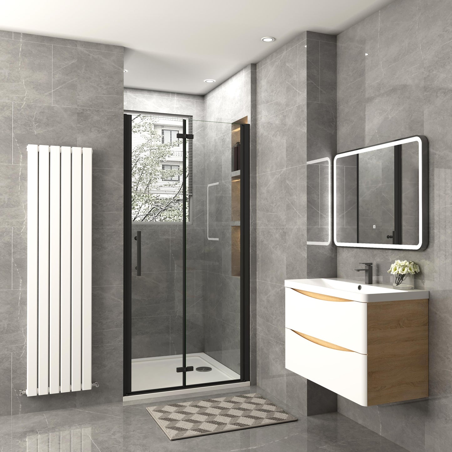 Aica Minimalistisch douchedeur vouwdeur 70-76-80-85-90-95-100-110-120x195cm zwart mat afwerking 6mm veiligheidsglas antikalk coating