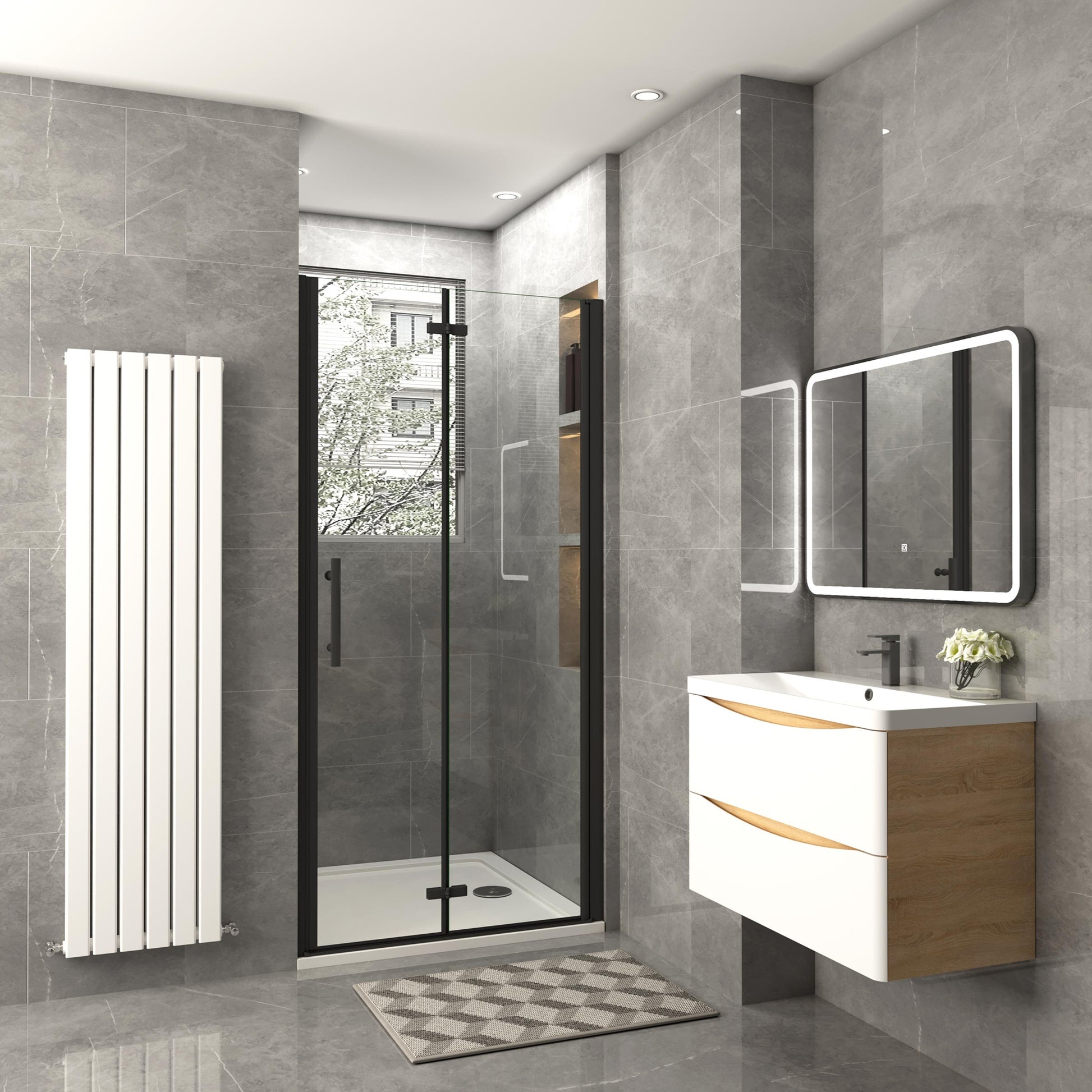 Aica Minimalistisch douchedeur vouwdeur 70-76-80-85-90-95-100-110-120x195cm zwart mat afwerking 6mm veiligheidsglas antikalk coating